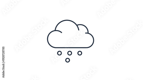 Minimalist outline icon of a cloud with falling hailstones or large snow particles representing winter weather.