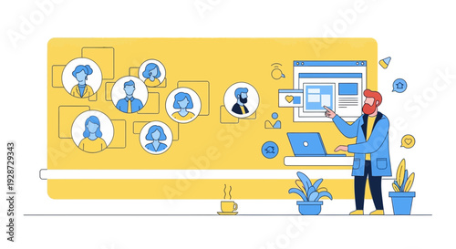 online meeting concept, business team, digital collaboration, remote work