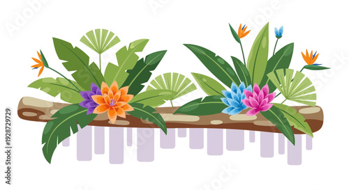 tropical flowers arrangement, exotic plants, floral design, nature background
