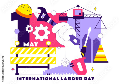 International Labour Day Vector Illustration on 1 May Featuring Diverse Professions and Appreciation Message Honoring Workers Dedication in Background