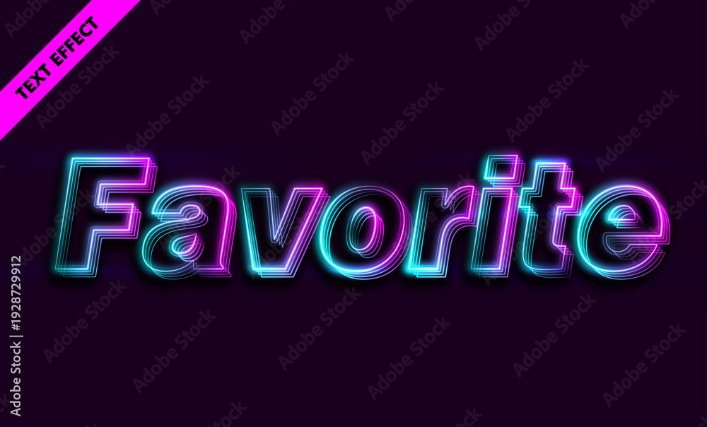 Fototapeta premium Neon favorite text effect with blue purple gradient glow and futuristic sci-fi style