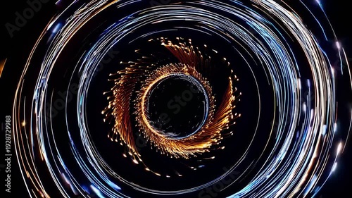 Abstract spiral light patterns with golden and blue reflections  