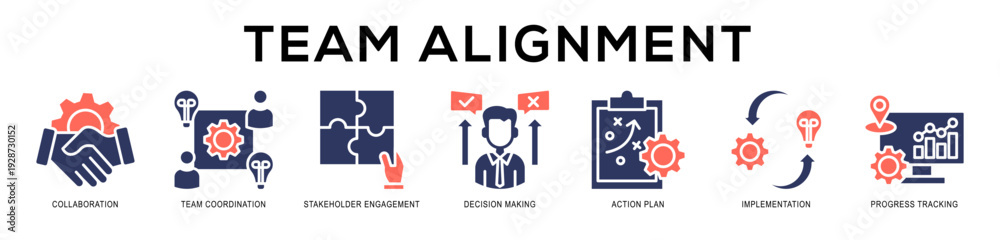 Obraz premium Glyphcolor - Team Alignment web banner icon vector illustration concept