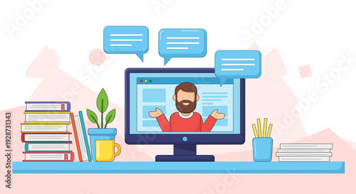 online education concept, teacher on computer screen