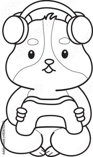 Coloring pages of Cute set of hamster sticker with activity.  Outline of hamster 