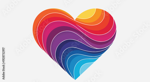 Colorful, wavy heart design against a plain, light background