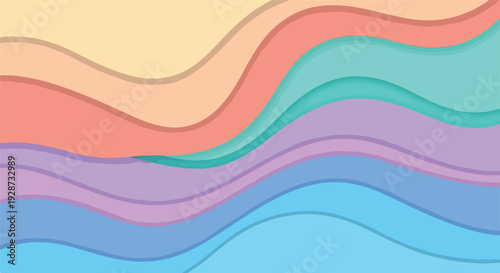 Colorful, wavy layers of gradients in shades of blue, pink, and green