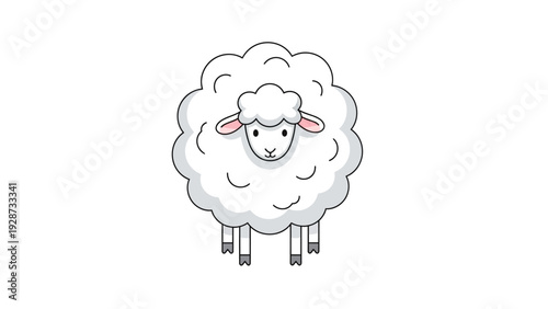 A cute cartoon sheep with fluffy wool standing on a white background.