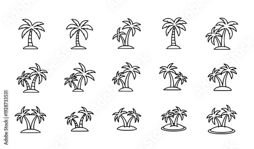 Palm Tree Line Icons Minimal Tropical Outline Vector Set