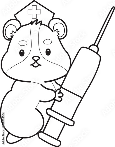 Coloring pages of Cute set of hamster sticker with activity.  Outline of hamster 