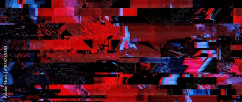 赤と黒が交錯する立体的グリッチ背景