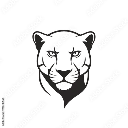 Black and White Illustration of Lioness Head.