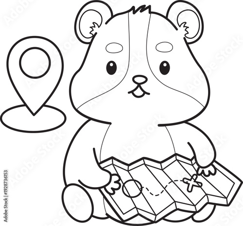 Coloring pages of Cute set of hamster sticker with activity.  Outline of hamster 