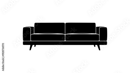 Modern Minimalist Black Two-Seater Sofa Vector Illustration