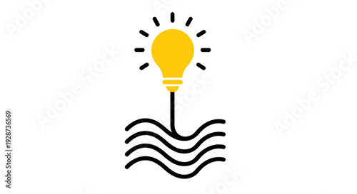 Abstract lightbulb icon above stylized waves representing ideas and water.