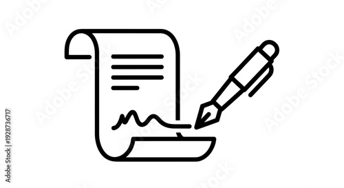 Illustration of Drafted Document with Pen for Signing Concept.