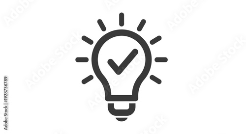 Concept of Verified Idea Icon Representation with Lightbulb and Checkmark for Positive Validation.