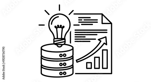 Illustration of technology concept featuring a light bulb, data servers, and an analytics chart.