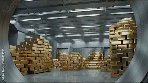 Bank Vault with Open Door, Gold and Money Storage Inspired by Federal Reserve Bank