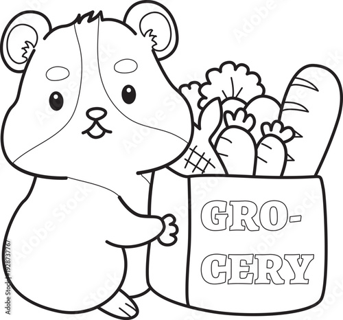 Coloring pages of Cute set of hamster sticker with activity.  Outline of hamster 