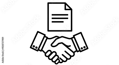 Professional handshake and document icon symbolizing business agreement and partnership.