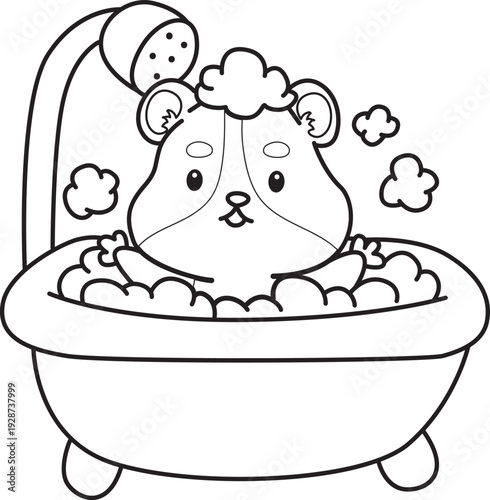 Coloring pages of Cute set of hamster sticker with activity.  Outline of hamster 