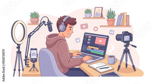 Creative Content Creator Scene – Video Production Workspace Vector