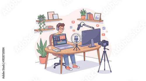 Online Creator Studio Vector – Modern Digital Content Workspace Setup