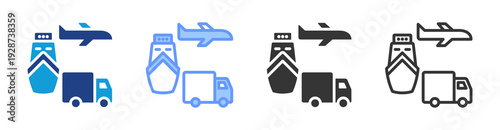 Transportation icon set multiple style collection