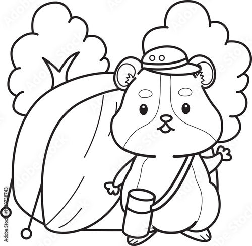 Coloring pages of Cute set of hamster sticker with activity.  Outline of hamster 