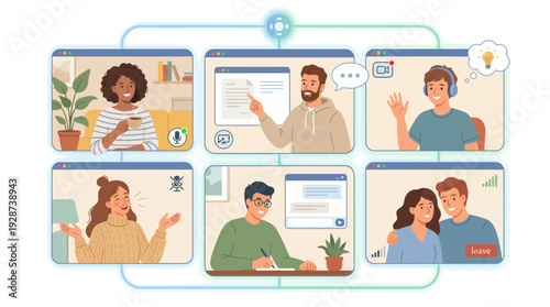 Virtual Meeting Concept – People Video Call Vector Design