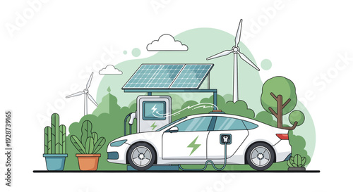 Electric Car Charging at Eco Friendly Home.