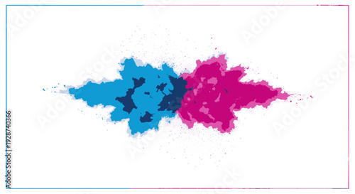 Vibrant abstract ink splatter design with blue and pink colors on white background creative artistic illustration with splattered paint