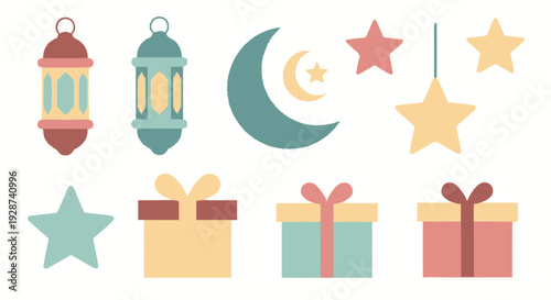 Colorful Lanterns Gifts Stars and Moon Decorative Elements for Celebrations and Special Occasions