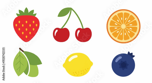 Colorful Collection of Fresh Fruits Including Strawberries Cherries Oranges Lemons and Blueberries for Healthy Lifestyle