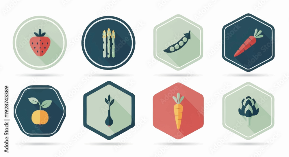 Fototapeta premium Vintage Vegetable and Fruit Icons for Fresh Produce Lovers