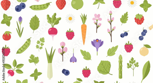 Vibrant Hand Drawn Vegetables and Fruits Pattern for Fresh Food Lovers