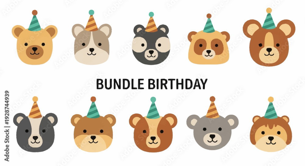 Obraz premium Cute Animal Birthday Party Illustration Bundle for Kids
