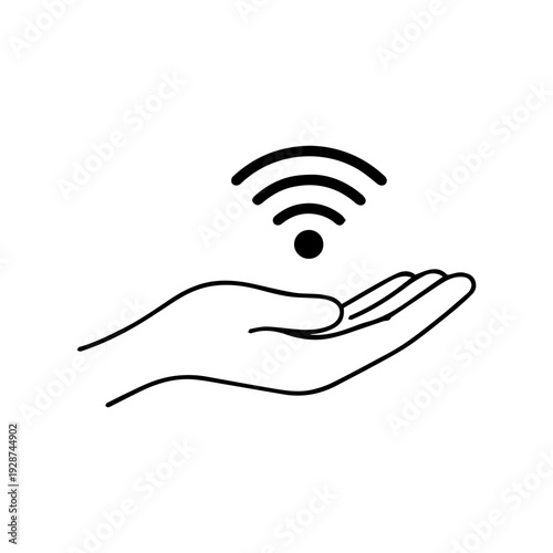 Hand holding a Wi-Fi symbol line icon vector
Vector line icon on a white background