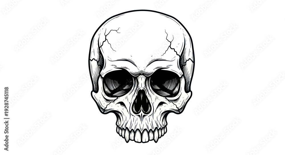 Obraz premium Detailed Hand Drawn Human Skull Illustration.