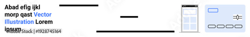 Web design, UI development, layout planning, concept prototyping, UX navigation, software creation. A wireframe with text fields and interface parts. Web design and UI development concept