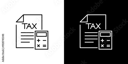 Tax document with calculator icon, representing financial and accounting tasks in black and white