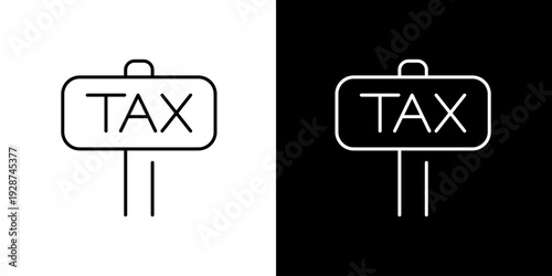Single icon of tax sign illustration on white and black background, representing financial obligations and accounting