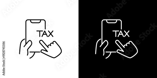 Single icon of modern online tax filing concept with a hand using a smartphone, symbolizing convenient digital financial services and mobile tax management