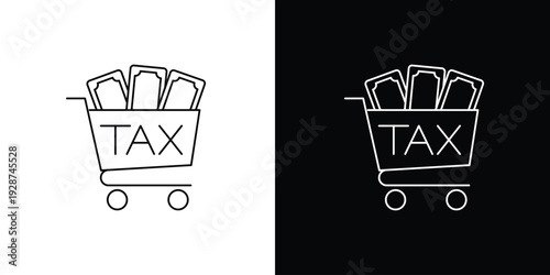 Single icon of shopping cart filled with cash, symbolizing tax costs on purchases, e-commerce and retail expenses