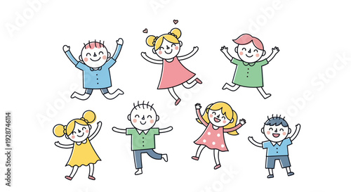 Group of Diverse Children Jumping Joyfully Together.