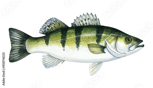 Striped bass Fish Watercolor Illustration