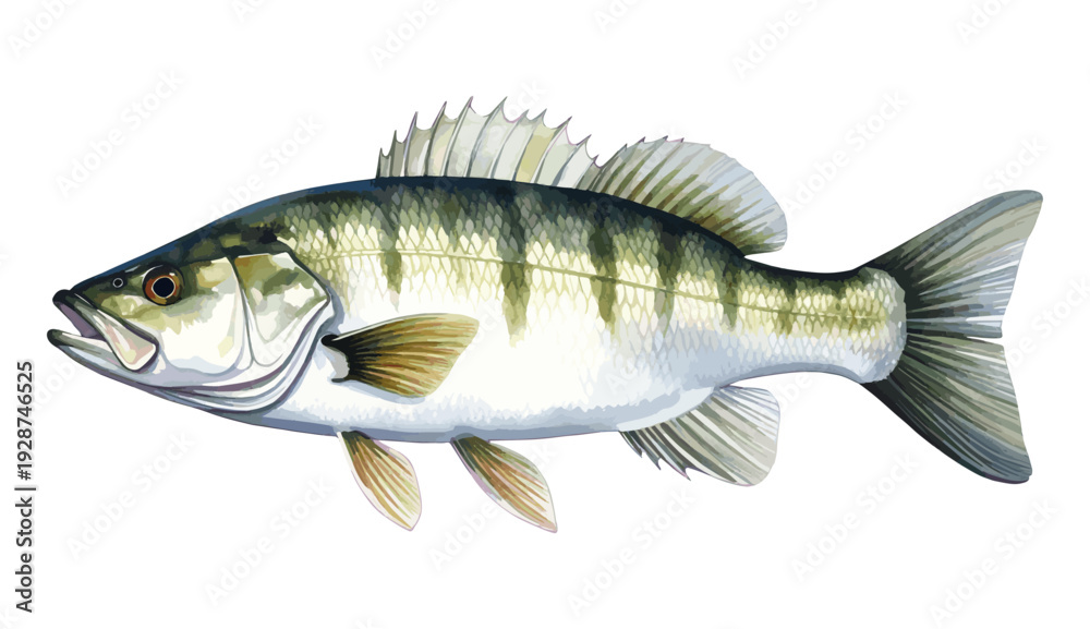 Fototapeta premium Striped bass Fish Watercolor Illustration