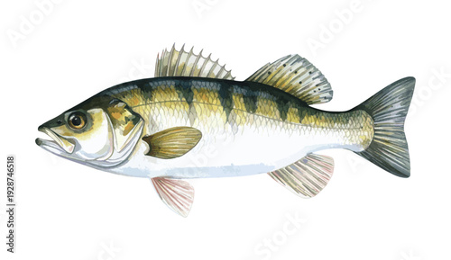 Striped bass Fish Watercolor Illustration
