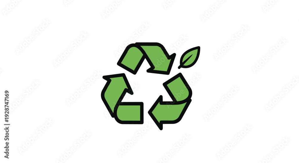 Obraz premium Green recycling symbol with leaf